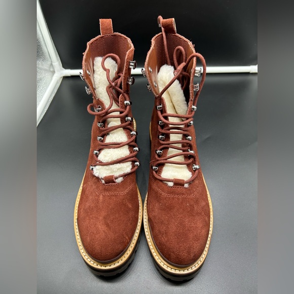 Marc Fisher Izzie Lugsole Ankle Boot Rust 7.5 Shearling accents - Picture 7 of 10